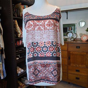 LOFT Mixed Media Top Size L Navy Orange Design